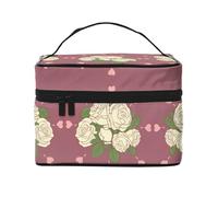 WXZYFP Trousse de maquillage portable multifonction avec motif rose d'amour interne et externe, facile à organiser diverses fournitures.