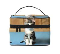 WXZYFP Trousse de maquillage portable multifonction pour chaton avec design interne et externe, facile à organiser diverses fournitures.