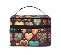 WXZYFP Trousse de maquillage portable multifonctionnelle en forme de cœurs colorés avec design interne et externe, facile à organiser diverses fournitures.
