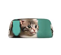 WXZYFP Un chat curieux. La trousse est fabriquée en cuir croisé (PVC), doublure 100 % polyester et impression plein écran