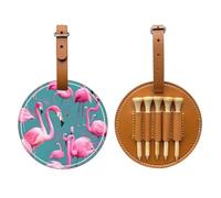 WXZYFP Un flocage de flamants roses marron sur un seul côté imprimé sac de rangement pour tees de golf en cuir PU, design à 5 points avec un clip ceinture de 20 cm.