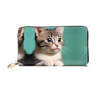 WXZYFP Un long portefeuille en cuir de chat curieux, impression double face, matériau en cuir microfibre, unisexe, imperméable et durable