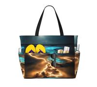 WXZYFP Vue sous la lune. C'est un sac de voyage de plage de grande capacité fabriqué en 100 % polyester et dispose de 7 poches qui peuvent contenir beaucoup d'articles. Noir, taille unique