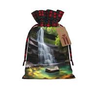 WXZYFP Waterfall Views Colorblock Sac cadeau en lin avec cordon de serrage, 100 % polyester, adapté pour l'emballage cadeau de Noël