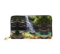 WXZYFP Waterfall Views Long portefeuille en cuir, impression double face, matériau en cuir microfibre, unisexe, imperméable et durable