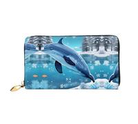 WXZYFP Winter the Dolphin Portefeuille long en cuir avec impression double face, matériau en cuir microfibre, unisexe, imperméable et durable