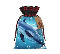 WXZYFP Winter The Dolphin Sac cadeau en lin avec cordon de serrage, 100 % polyester, adapté pour emballage cadeau de Noël