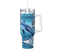 WXZYFP Winter The Dolphin Tasse de voyage en acier inoxydable avec revêtement en céramique anti-fuite à double paroi avec filtre pour boissons chaudes et froides.