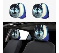 WXZYFP Wolf Under Moon Lot de 2 housses pour appuie-tête de voiture, adaptées à la plupart des voitures, fermeture par bande élastique, installation directe, facile à démonter