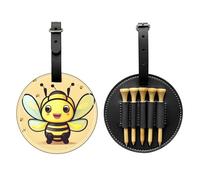 WXZYFP Yellow Bee Sac de rangement pour tees de golf en cuir PU imprimé sur un seul côté, design à 5 points avec clip ceinture de 20 cm.