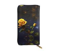 WXZYFP Yellow Roses Starry Night Portefeuille long en cuir imprimé double face, unisexe, 12 emplacements pour cartes de crédit, 3 emplacements pour espèces