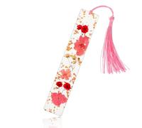 WY LIGHTING LEVEL marque-pages en résine rose avec pompon de fleurs pressées - Accessoires de lecture durables et faits main pour les lecteurs passionnés, les étudiants, femmes