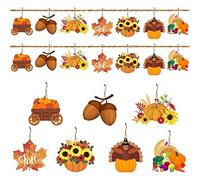wybcfp Lot de 28 décorations de fête de Thanksgiving, citrouille, feuilles d'érable, citrouille, dinde à suspendre, étiquettes cadeaux pour décorations d'arbre, cadeaux d'automne, Thanksgiving