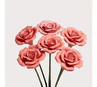 wybdtic Lot de 6 roses en céramique faites à la main, avec des couleurs vives et des détails complexes de pétales, décoration de mariage, décoration de Noël (rouge)