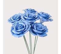 wybdtic Lot de 6 roses en céramique faites à la main, avec des couleurs vives et des détails complexes de pétales, décorations florales en céramique (bleu)