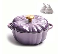 WYBZDA Émaillée Citrouille Cocotte Fonte avec Un Couvercle Revêtement Antiadhésif avec Poignées Cocotte for Braiser, Cuisson du Pain(Purple)