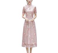 WYBZDA Robe Vietnamienne Ao Dai pour Femme Traditionnel Chinois Robes Brodé Cheongsam Femelle élégant Et Belle Qipao (Color : Pink, Size : L)