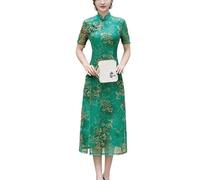 WYBZDA Robe Vietnamienne Ao Dai pour Femme Traditionnel Chinois Robes Brodé Cheongsam Femelle élégant Et Belle Qipao (Color : Vert, Size : L)