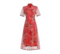 WYBZDA Robe Vietnamienne Ao Dai pour Femme Traditionnel Chinois Robes Brodé Cheongsam Femelle élégant Et Belle Qipao (Color : Rouge, Size : L)