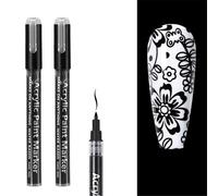 WYBZDA Séchage Rapide Stylo Vernis à Ongles Preuve De L'eau 2 Pièces Stylo Nail Art Pour Peindre Les Ongles Tracés Points Nail Art Marker Pour Professionnels(Black - 2pcs)