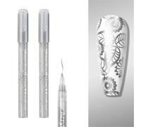 WYBZDA Séchage Rapide Stylo Vernis à Ongles Preuve De L'eau 2 Pièces Stylo Nail Art Pour Peindre Les Ongles Tracés Points Nail Art Marker Pour Professionnels(Silver - 2pcs)
