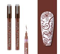 WYBZDA Séchage Rapide Stylo Vernis à Ongles Preuve De L'eau 2 Pièces Stylo Nail Art Pour Peindre Les Ongles Tracés Points Nail Art Marker Pour Professionnels(Brown - 2pcs)