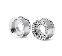 Wycian 2PCS Ecarteur Oreilles Tunnels, Ecarteur Oreilles Dangle avec 2 Row Zircon Piercing Oreille Tunnel 10x10MM 00G