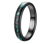 Wycian Acier Au Tungstène Bagues 4 mm avec Pas de Pierre Précieuse Femmes Hommes, Incrustations D'Opale Multicolores Alliance Femme Large Taille 52, No Gemstone