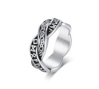 Wycian Acier Inoxydable Bijoux Acier 8 mm avec Pas de Pierre Précieuse, Écriture Viking Entrelacée Alliance Homme Large Taille 60, No Gemstone