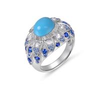 Wycian Alliance Femme Decor Gravée Bague Fiançailles Femme Argent Or Blanc 18 Carats AU750 Feuille et Ovale avec Turquoise Synthétique et Moissanite Synthétique de 3,25 CT Taille Élégant pour Hommes