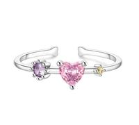 Wycian Alliance Fiancaille Femme Bague Pouce en Argent Or Blanc 9K Au375 5mm en Forme de Cœur Rose Cristal Taille pour Sœur Tante