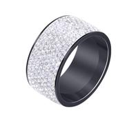Wycian Anneau Femme, Bague en Zirconium Noir Blanc Acier Inoxydable Taille 59 Rond 12mm avec Zircone Cubique Blanche Personnalisé pour Ceramique
