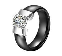 Wycian Anneaux Femme, Bague Strass Brillant Noir Argent Céramique Taille 49 avec Zircone Cubique Ronde Personnalisé pour Anniversaire