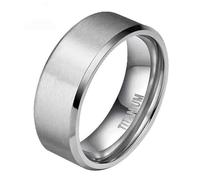 Wycian Anneaux Femmes Hommes, Acier Titane Anneau Unique Bord Biseauté Brossé 10 mm en Argent avec Pas de Pierre Précieuse Taille 61, No Gemstone