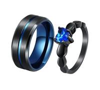 Wycian Bague avec Une Pierre, Alliance Quartz 2 Pezzi 6mm 8mm Acier Inoxydable Bleu Noir Cœur Zircon Taille Femme 59 Homme 59