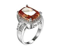Wycian Bague Breloque Gravure, Bague Pierre Orange Zirconium Arancia Plaqué Argent Taille Luxe Vintage Personnalisable pour Femme Petite Amie
