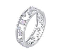 Wycian Bague Chainette Argent Bague avec Opale Veritable Or Blanc 14K Au585 de Forme Ronde Taille 61.5 pour Épouse Tante