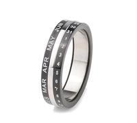 Wycian Bague Couple Gravure, Alliance Couple en Acier Noir Taille 59 5.5mm Spinner avec Calendrier Personnalisé pour Ceramique