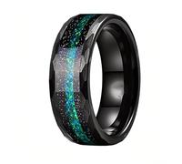 Wycian Bague Couple Mariage Femmes Hommes, Acier Au Tungstène Anneau Unique Incrustations D'Opale Multicolores 8 mm en Cyan Noir avec Pas de Pierre Précieuse Taille 70, No Gemstone