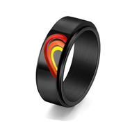 Wycian Bague de Mariage, Bague Rouge Orange Jaune Noir Acier Inoxydable Taille 51.5 8mm Amour Arc-En-Ciel Personnalisé pour Anniversaire