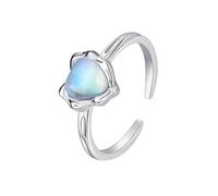 Wycian Bague Femme 49 Bague de Mariage Or Blanc 9K Au375 6X6mm en Forme de Cœur Pierre de Lune pour Lesbienne Sœur