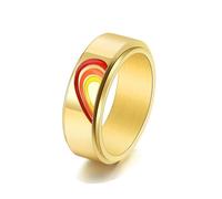 Wycian Bague Fiancaille Couple Personnalisé, Bague Fiançailles Femme Taille 64 Rouge Orange Jaune Or Acier Inoxydable 8mm Amour Arc-En-Ciel Gravure