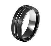 Wycian Bague Fiancaille Femme, Bague Tungstene Homme Noir Taille 51.5 Lignes Brossées Mates avec Rainure de 8 mm Personnalisable pour Saint-Valentin