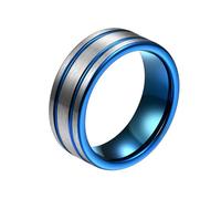 Wycian Bague Fiançailles, Bague Fiançailles Bleu Tungstène Taille 51.5 Lignes Brossées Mates 8 mm avec Rainure Polie Personnalisé pour Fiancaille
