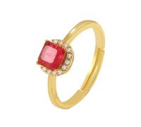 Wycian Bague Fiancailles Femme Or Bague Rubis 14K Au585 5X5mm Forme Carrée Ruby Créé en Laboratoire Taille 51.5 pour Sœur Tante