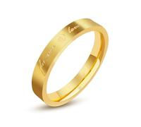 Wycian Bague Fiançailles Femme Simple, Bague Mariage Doré Poli Acier Inoxydable Taille 46.5 Cœur D'Amour Éternel Poli de 3,5 mm Personnalisable