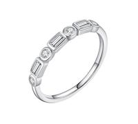 Wycian Bague Graver Personnalisé Couple Alliance Argent Blanc Or Blanc 9K Au375 2.5X4mm Forme Rectangulaire Moissanite Taille 55 pour Sœur Tante