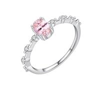 Wycian Bague Graver Personnalisé Couple Alliance Rose Femme Or Blanc 14K Au585 4X6mm Forme Ovale Morganite Créée Taille 47.5 pour Lesbienne Tante