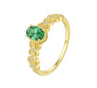 Wycian Bague Graver Personnalisé Couple Bague Anneau Vert Blanc Or Blanc 9K Au375 4X6mm Forme Ovale Émeraude Créée en Laboratoire Taille 55 pour Épouse Mère