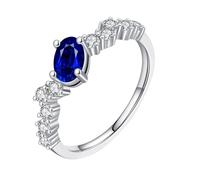 Wycian Bague Graver Personnalisé Couple Bague en Argent Femme Or Blanc 14K Au585 4X6mm Forme Ovale Saphir Créé en Laboratoire Taille 47.5 pour Tante Tante